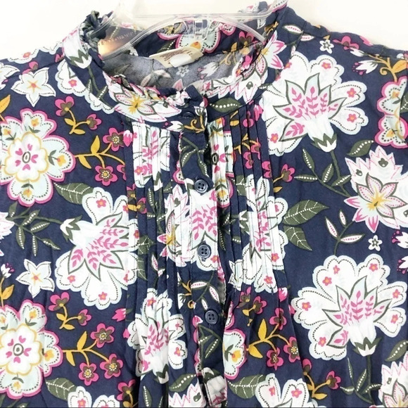 Arizona Jean Company Flowered Blouse Blue size 10 - Picture 2 of 6